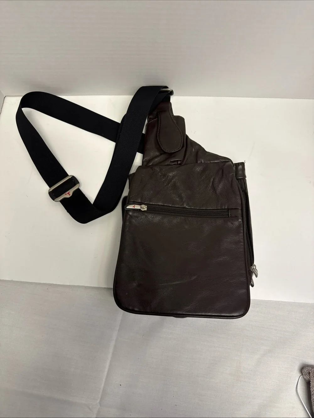 Travelon Dark Brown Leather Sling Messenger Bag